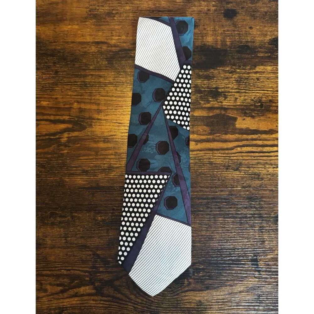 Vintage Surrey Geometric Abstract Tie 80s 90s Retro Color Block Dots Polyester
